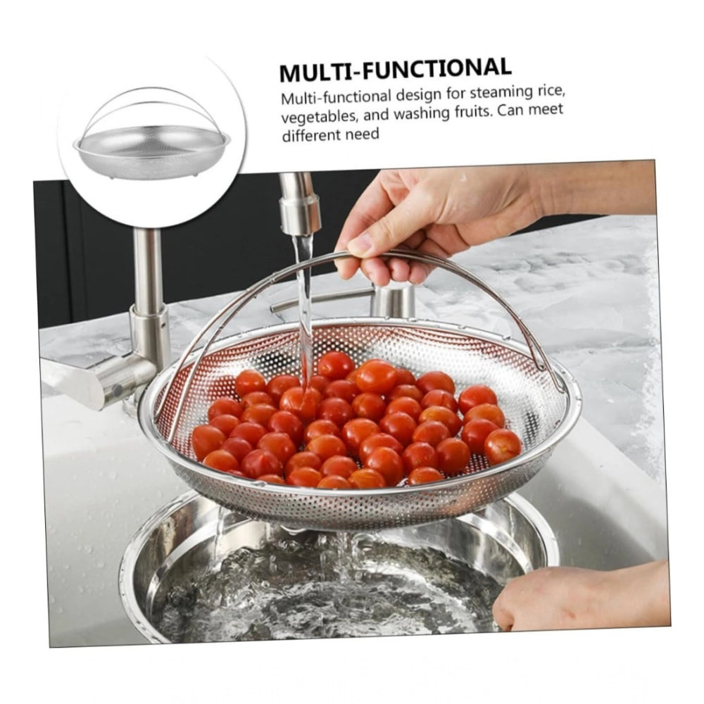 Amfyn Steel Basket Plate Household Food Steamer Stainless Steel Handle (Silver)
