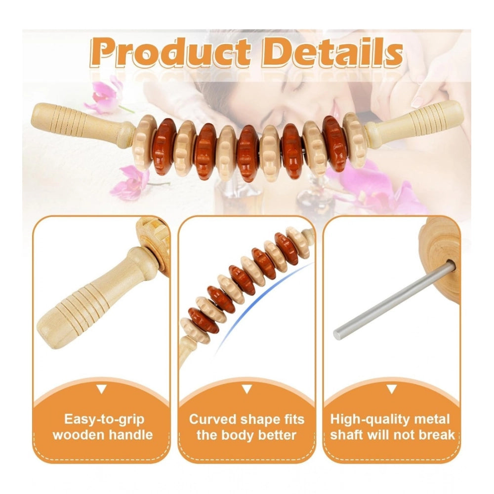 Amfyn Wood Wheel Roller Massage Stick (Wood - Brown)