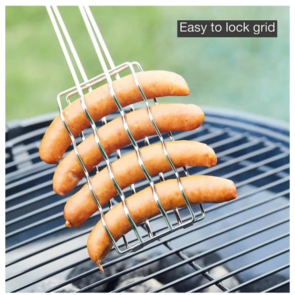 Amfyn Steel Hot Dog Roast Grilling Tray Plated (Silver)