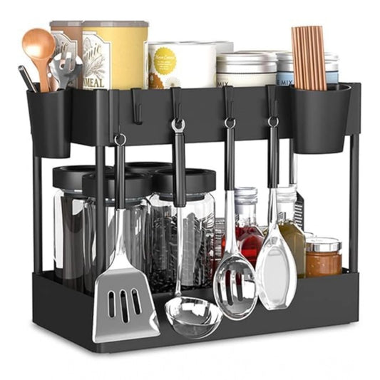 Amfyn Plastic Tier Under Sink Organizer (Black)