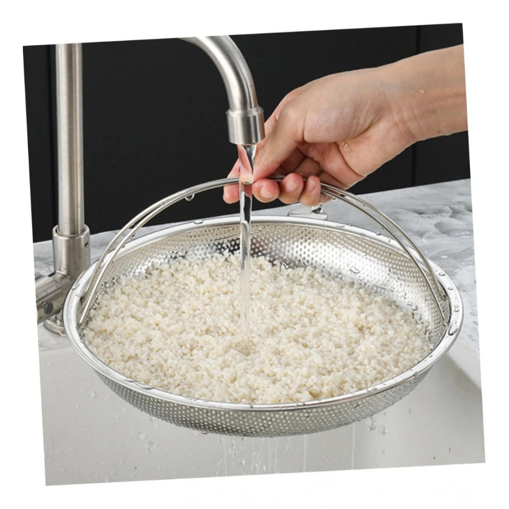 Amfyn Steel Basket Plate Household Food Steamer Stainless Steel Handle (Silver)