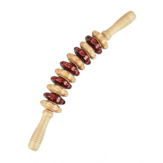 Amfyn Wood Wheel Roller Massage Stick (Wood - Brown)