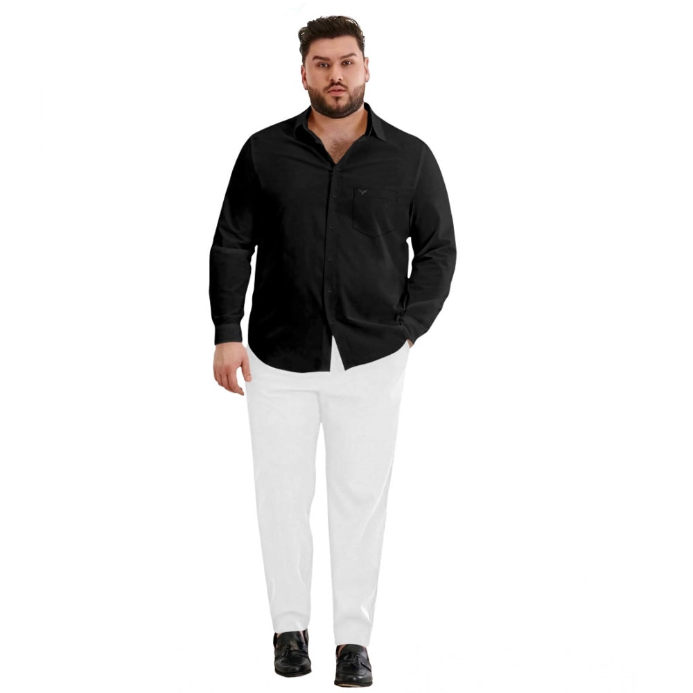 Amfyn Mens Casual Cotton Solid Full Sleeve Shirt (Black)