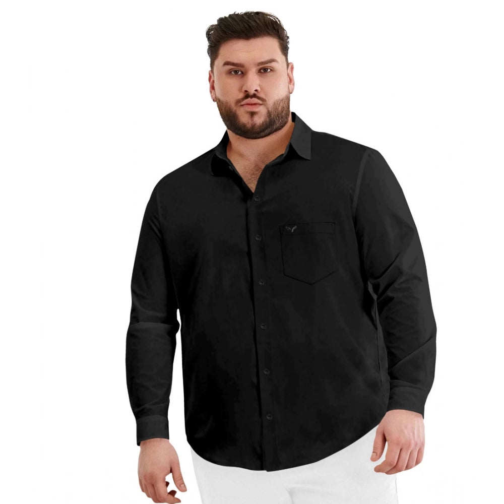 Amfyn Mens Casual Cotton Solid Full Sleeve Shirt (Black)
