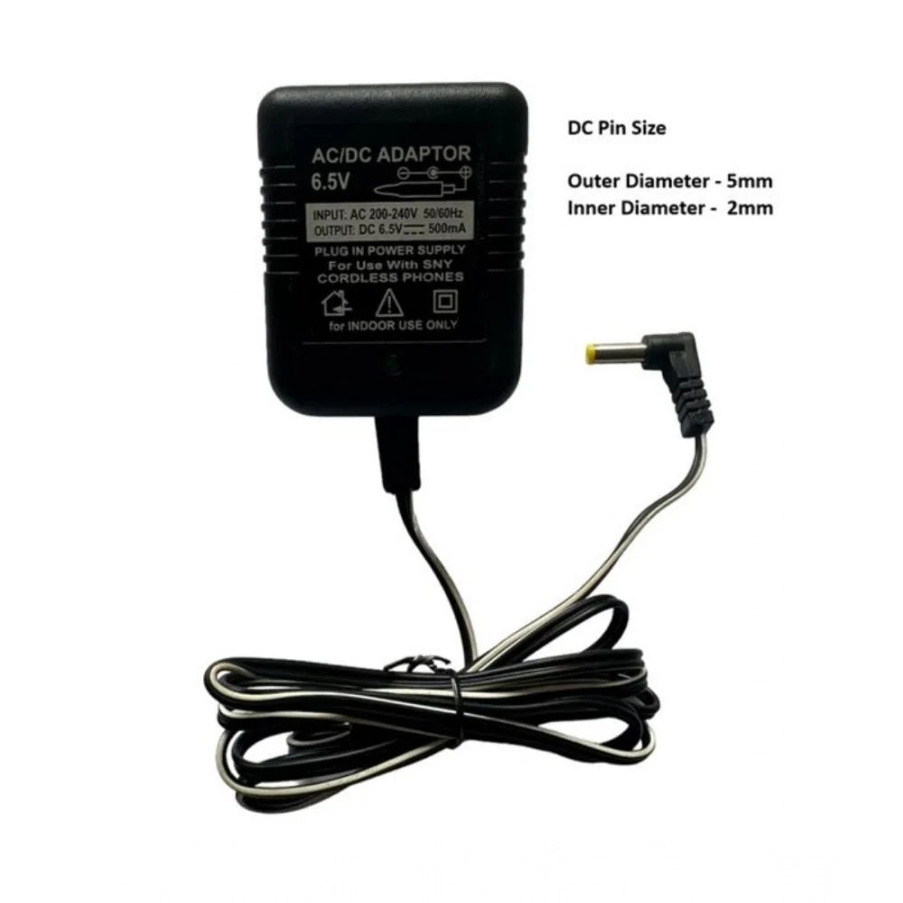 6.5V 500mA DC Power Adapter Power Supply AC Input 200-240 V for Toys- Cordless Phones- FM Radio- Other Electronic - IT Gadgets (Black)