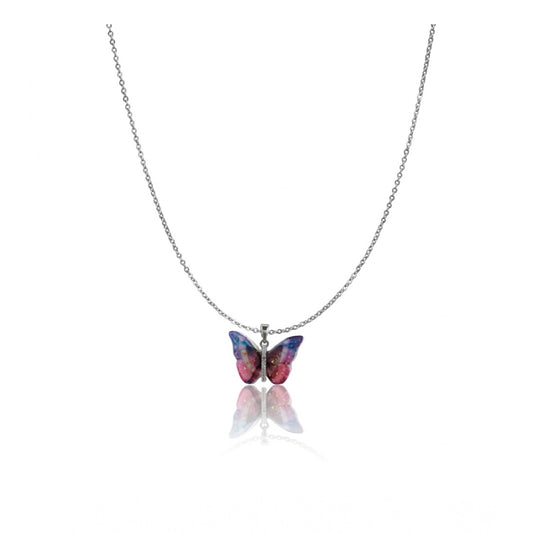 Amfyn Women's Stainless Steel Colorful Butterfly Pendent Dailywear chain (Silver Plated)