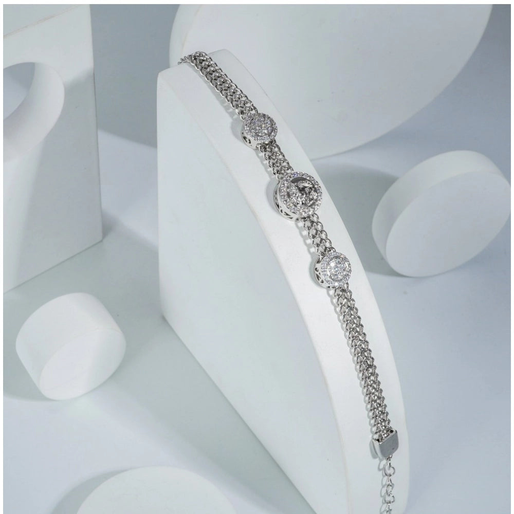 Amfyn Stainless Steel Unisex Silver Freesize Loose Bracelet (Silver Plated)