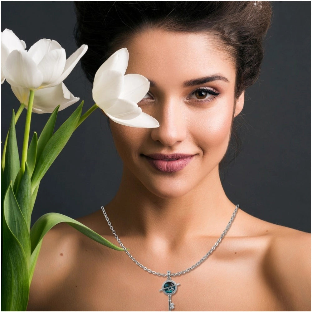 Amfyn Women's Stainless Steel Key Design Delicate Chain (Silver Plated)