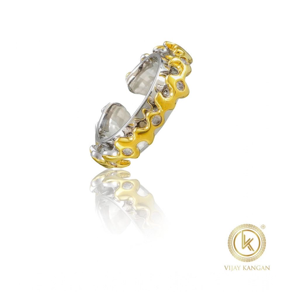 Amfyn Stainless Steel Double Tone High-Quality Freesize Ring (Silver Plated)