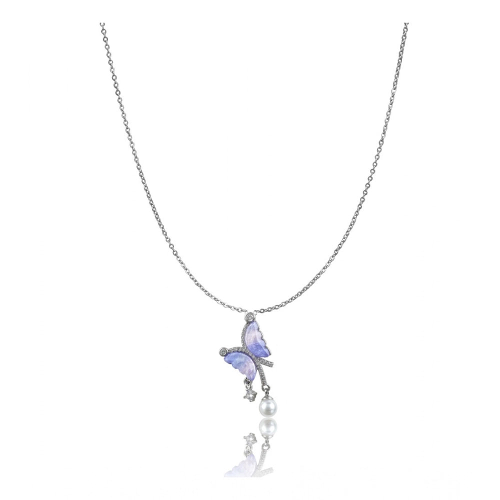 Amfyn Women's Stainless Steel Butterfly Dailywear Pendent Delicate Chain (Silver Plated)