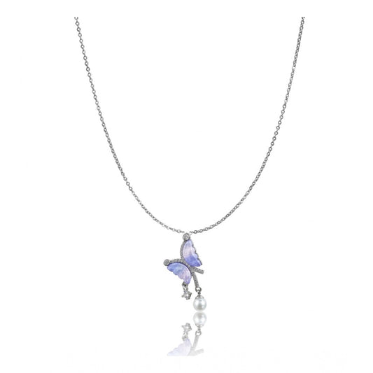 Amfyn Women's Stainless Steel Butterfly Dailywear Pendent Delicate Chain (Silver Plated)
