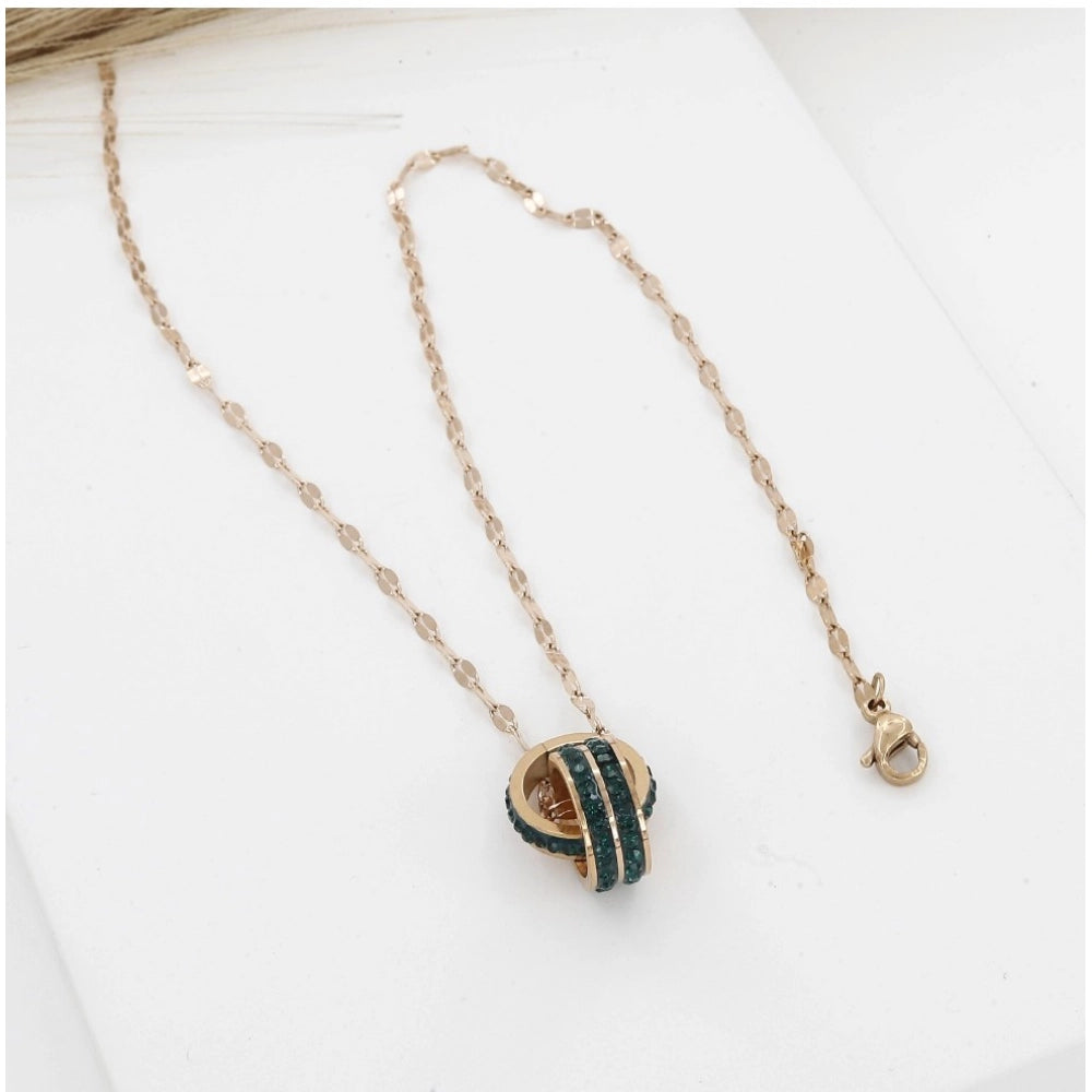 Amfyn Women's Stainless Steel Green Ring Pendent Delicate Chain (Gold Plated)