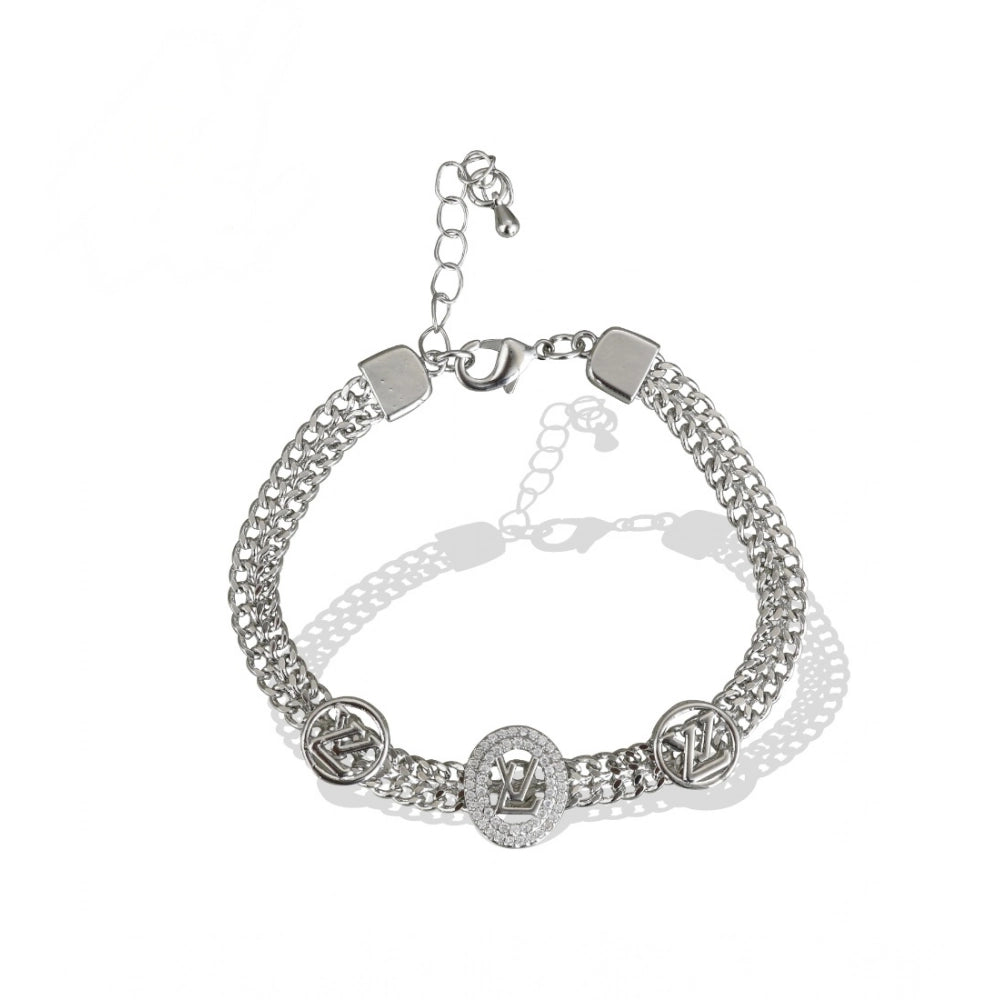 Amfyn Stainless Steel Unisex Silver Freesize Stainless Steel Loose Bracelet (Silver Plated)