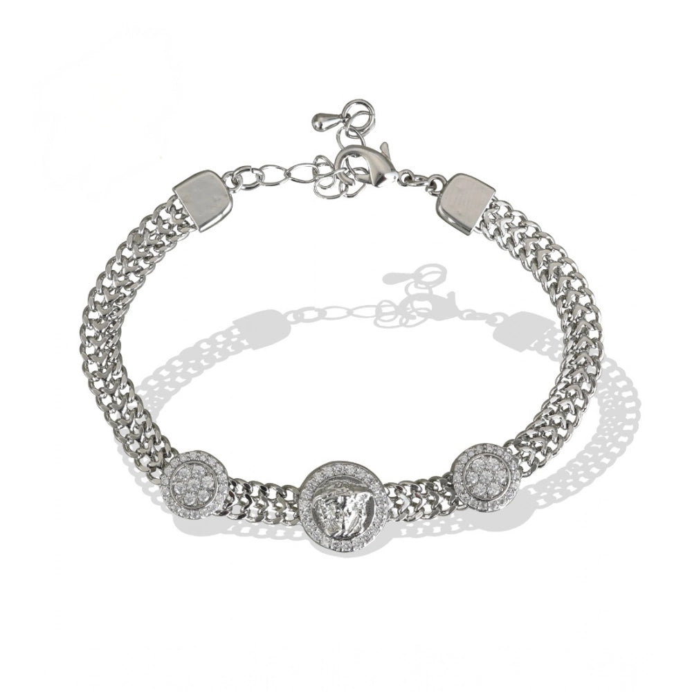 Amfyn Stainless Steel Unisex Silver Freesize Loose Bracelet (Silver Plated)