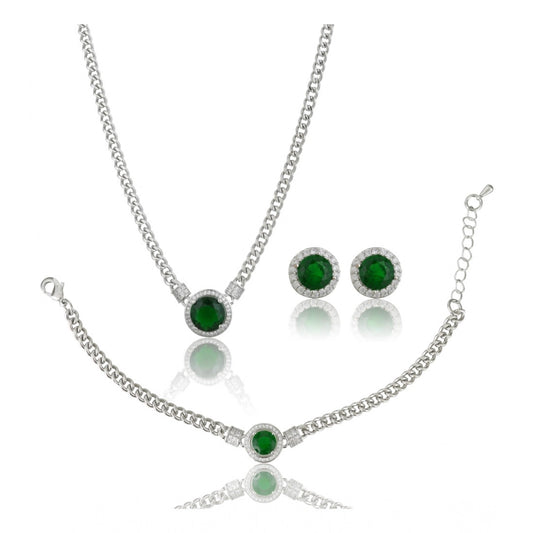 Amfyn Women's Stainless Steel Green Color Silver Chain Western Combo Jewelry (Silver Plated)