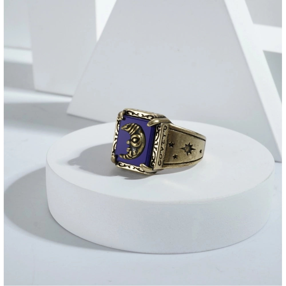 Amfyn Stainless Steel German polish moon design Freesize ring (Gold Plated)
