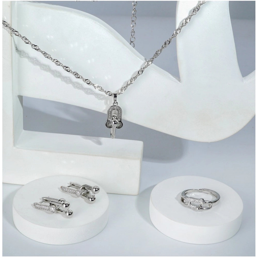 Amfyn Women's Stainless Steel Unique Design Silverpolish Combo Jewelry (Silver Plated)