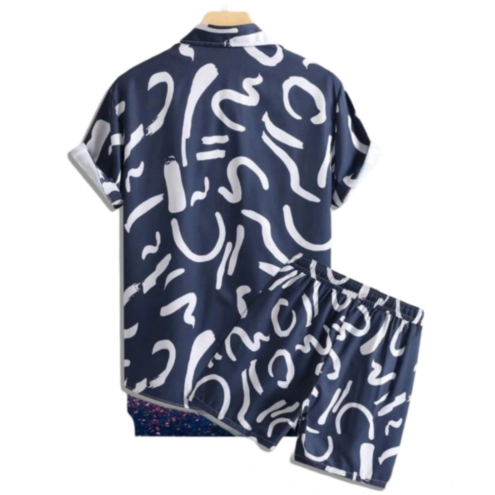 Amfyn Men's Lycra Printed Half Sleeve Shirt and Shorts Set (Blue)