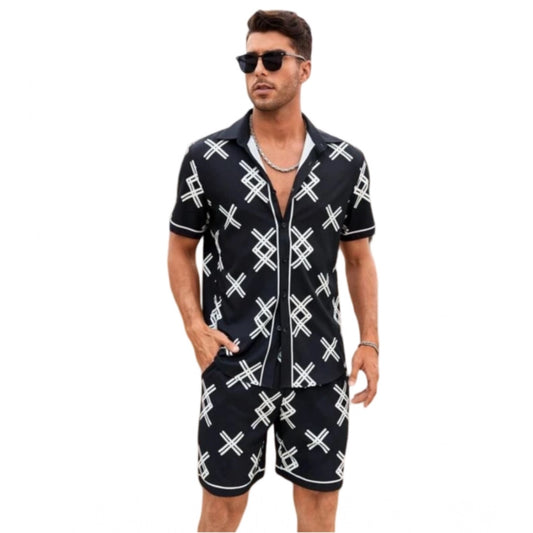 Amfyn Men's Lycra Printed Half Sleeve Shirt and Shorts Set (Black )