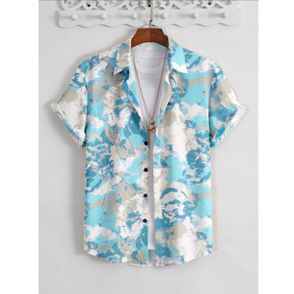 Amfyn Men's Popcon Lycra Printed Half Sleeve Shirt (Aqua Blue)