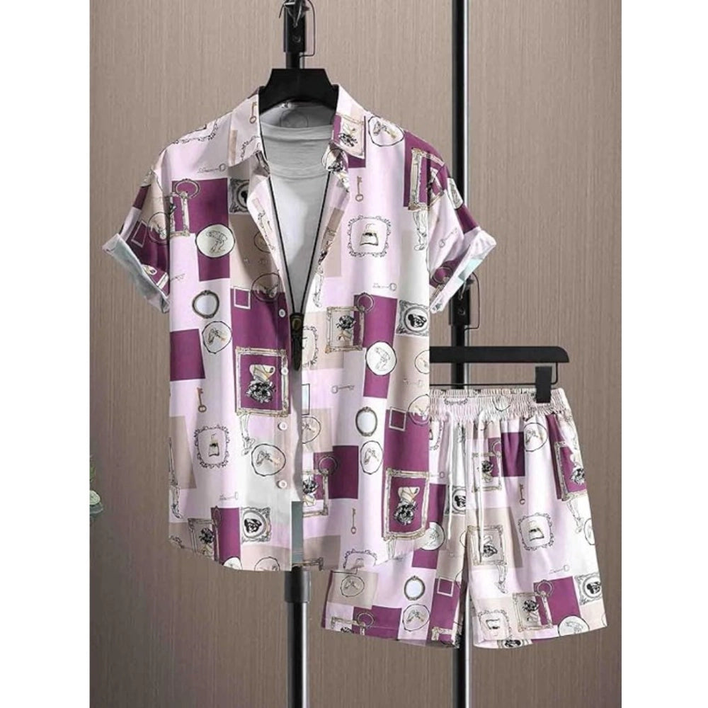 Amfyn Men's Lycra Printed Half Sleeve Shirt and Shorts Set (Wine)