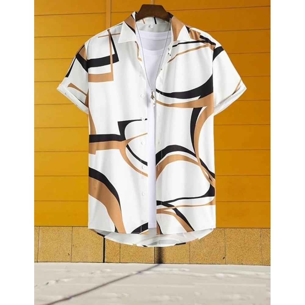 Amfyn Men's Lycra Printed Half Sleeve Shirt and Shorts Set (White Gold)