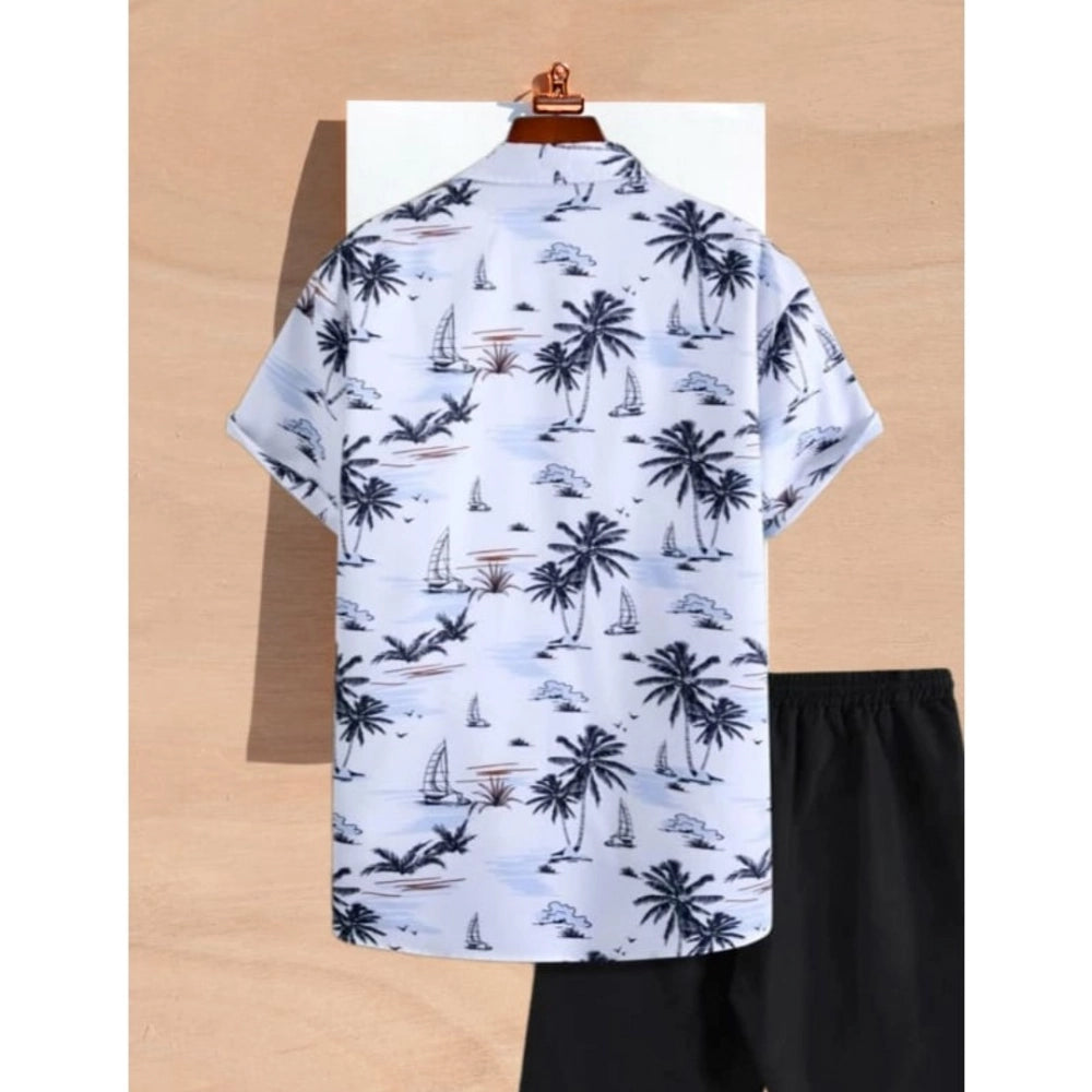 Amfyn Men's Lycra Printed Half Sleeve Shirt and Shorts Set (White)