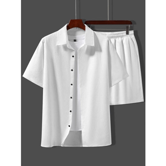 Amfyn Men's Popcon Solid Half Sleeve Shirt and Shorts Set (White)