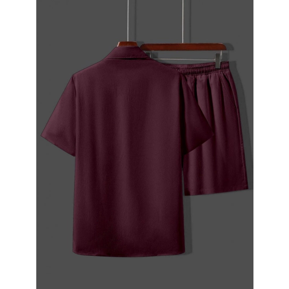 Amfyn Men's Popcon Solid Half Sleeve Shirt and Shorts Set (Maroon)