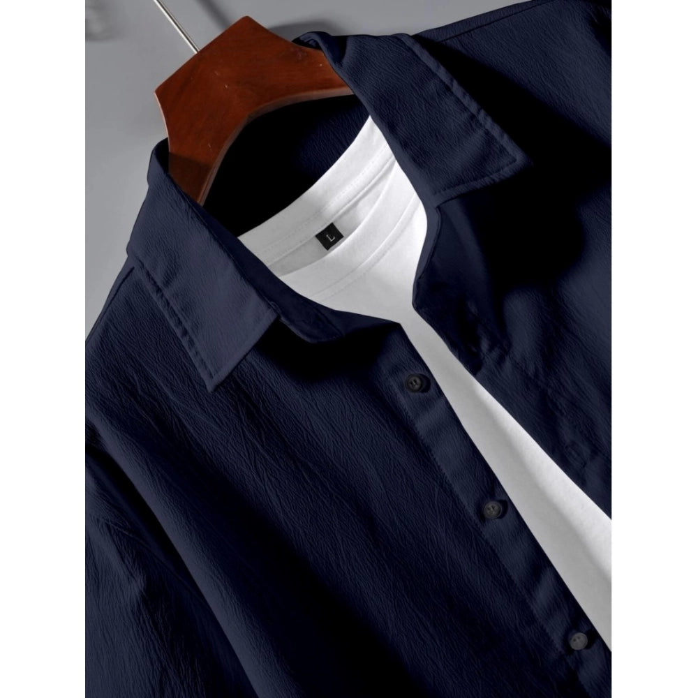 Amfyn Men's Popcon Solid Half Sleeve Shirt and Shorts Set (Dark Blue)