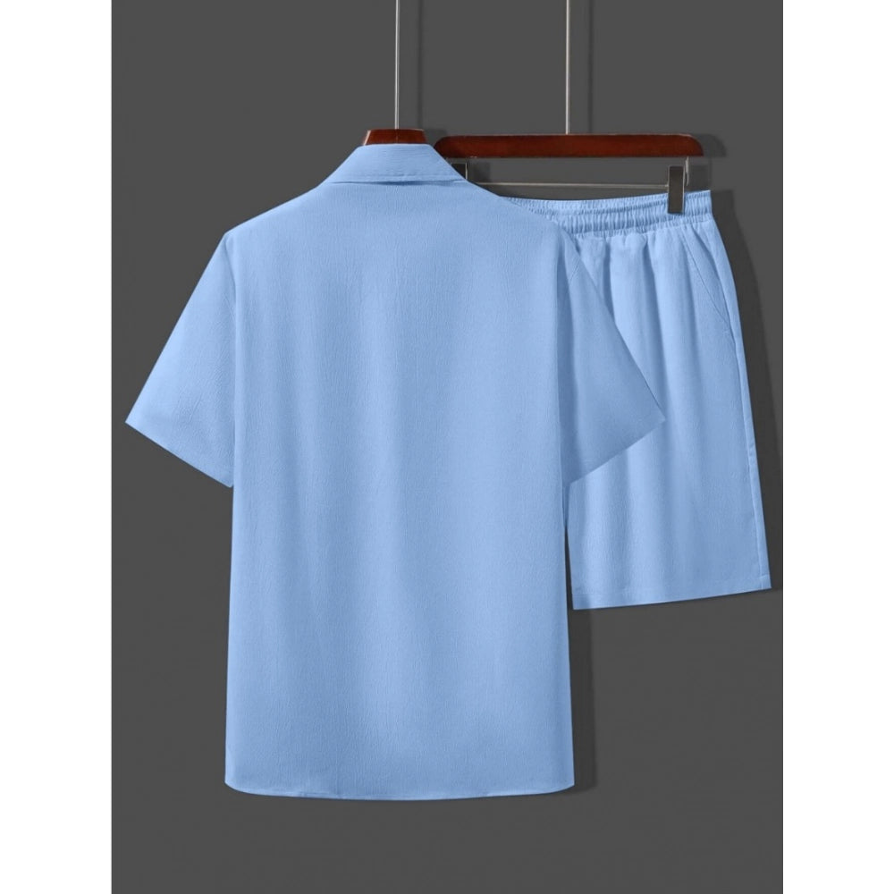 Amfyn Men's Popcon Solid Half Sleeve Shirt and Shorts Set (Sky Blue)