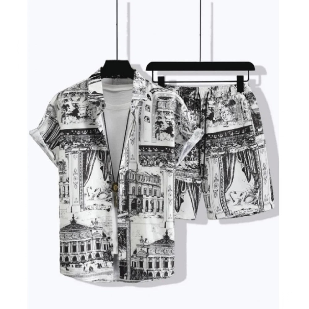 Amfyn Men's Lycra Printed Half Sleeve Shirt and Shorts Set (White)