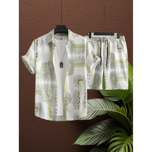 Amfyn Men's Lycra Printed Half Sleeve Shirt and Shorts Set (Green)