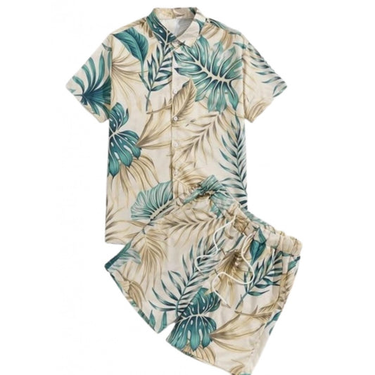 Amfyn Men's Lycra Printed Half Sleeve Shirt and Shorts Set (Aqua Green)