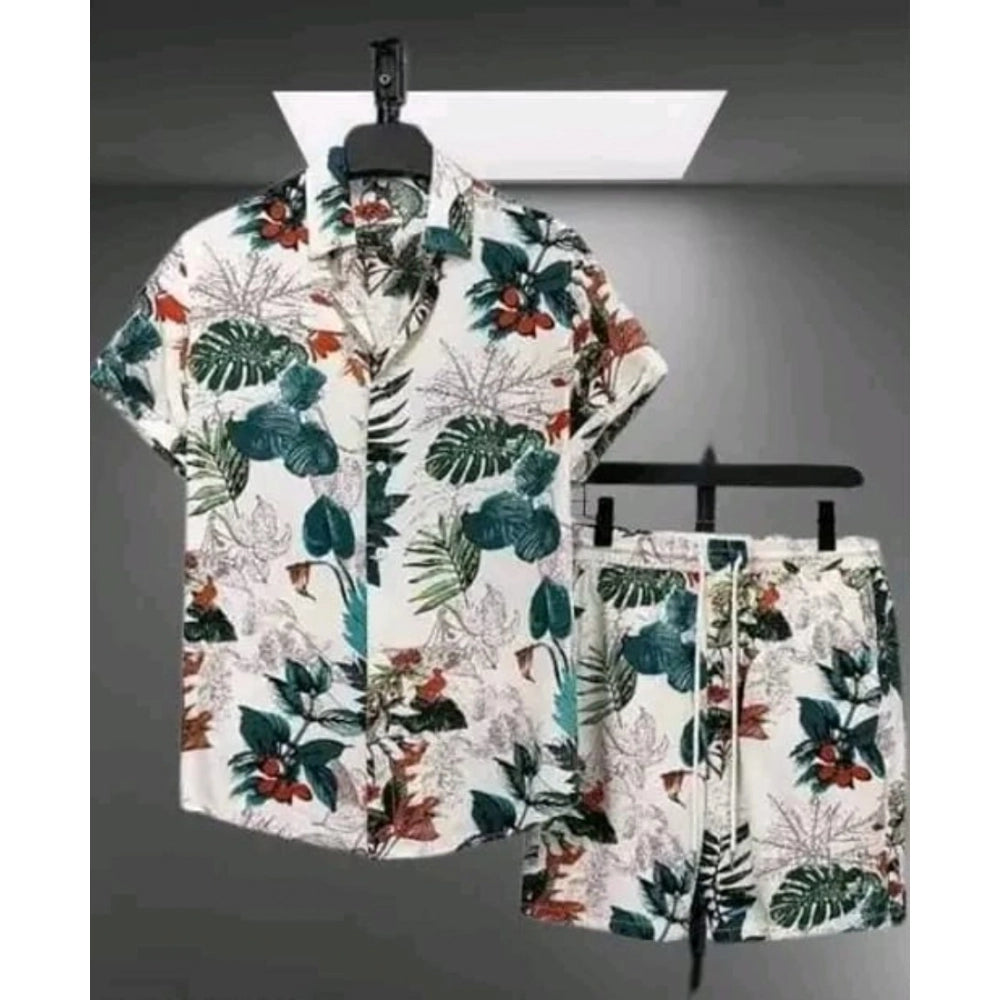 Amfyn Men's Lycra Printed Half Sleeve Shirt and Shorts Set (Green)
