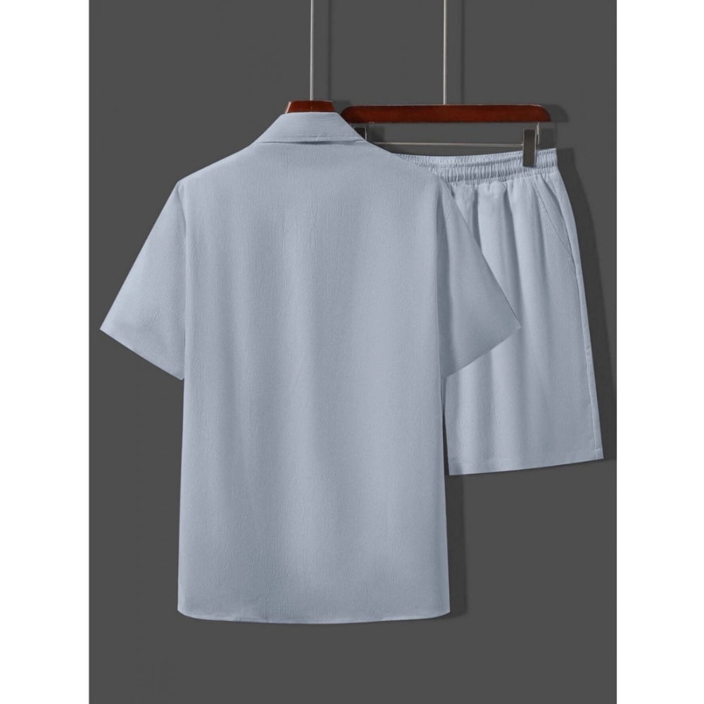 Amfyn Men's Popcon Solid Half Sleeve Shirt and Shorts Set (Light Blue)