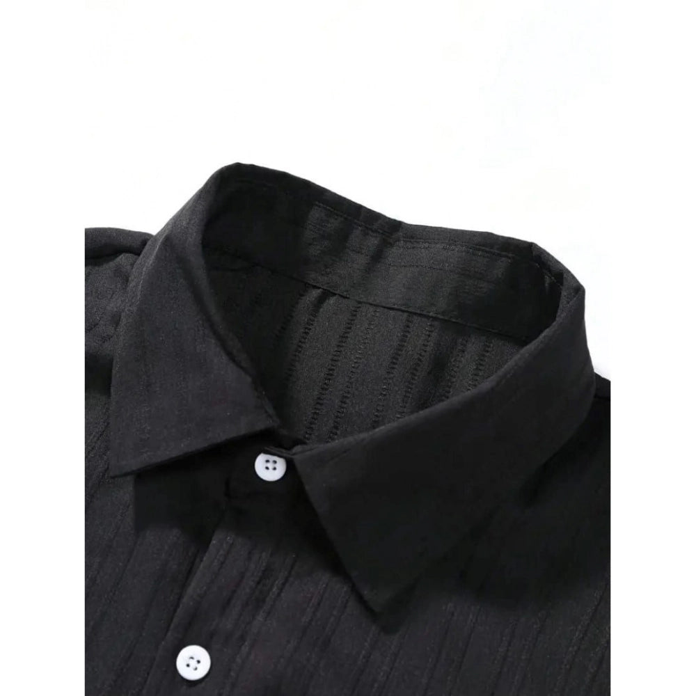Amfyn Men's Popcon Striped Half Sleeve Shirt and Shorts Set (Black)