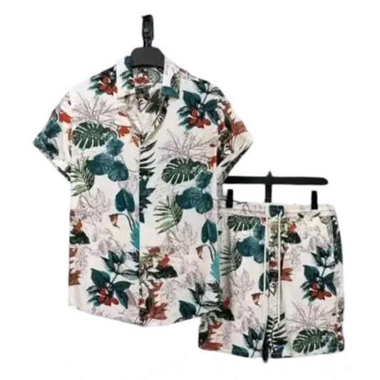 Amfyn Men's Lycra Printed Half Sleeve Shirt and Shorts Set (Green)