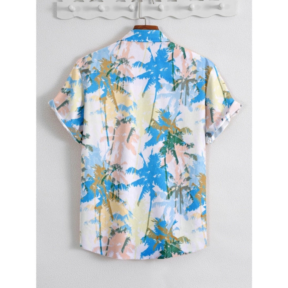 Amfyn Men's Popcon Lycra Printed Half Sleeve Shirt (Blue)