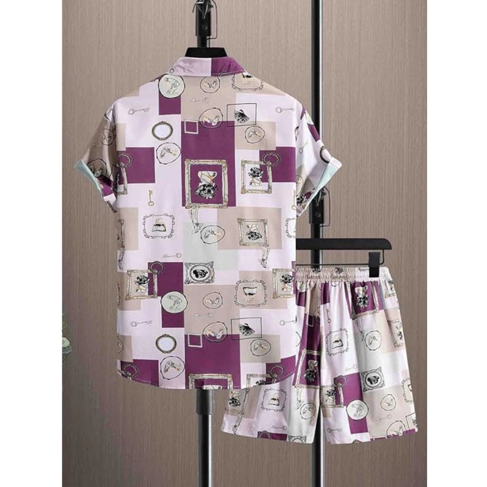 Amfyn Men's Lycra Printed Half Sleeve Shirt and Shorts Set (Wine)