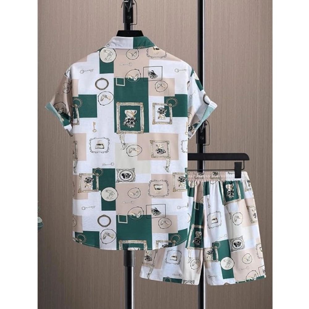 Amfyn Men's Lycra Printed Half Sleeve Shirt and Shorts Set (Green)