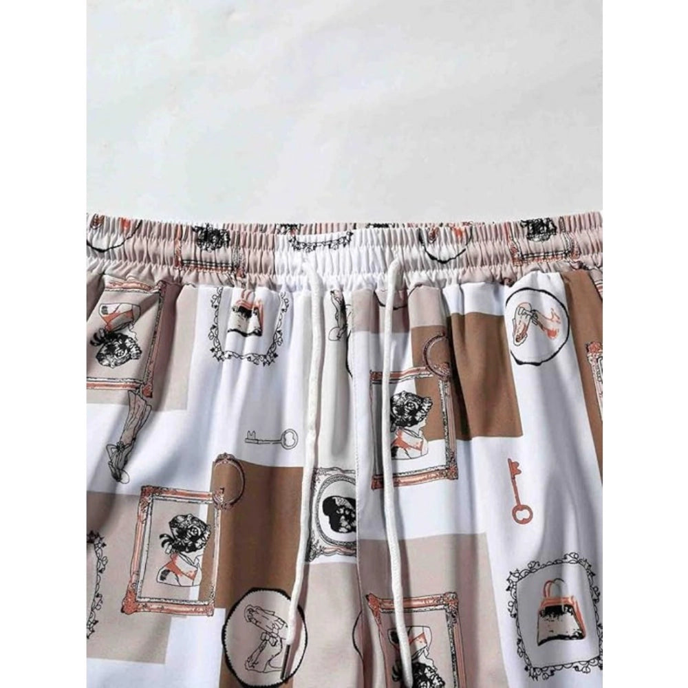 Amfyn Men's Lycra Printed Half Sleeve Shirt and Shorts Set (Cream)