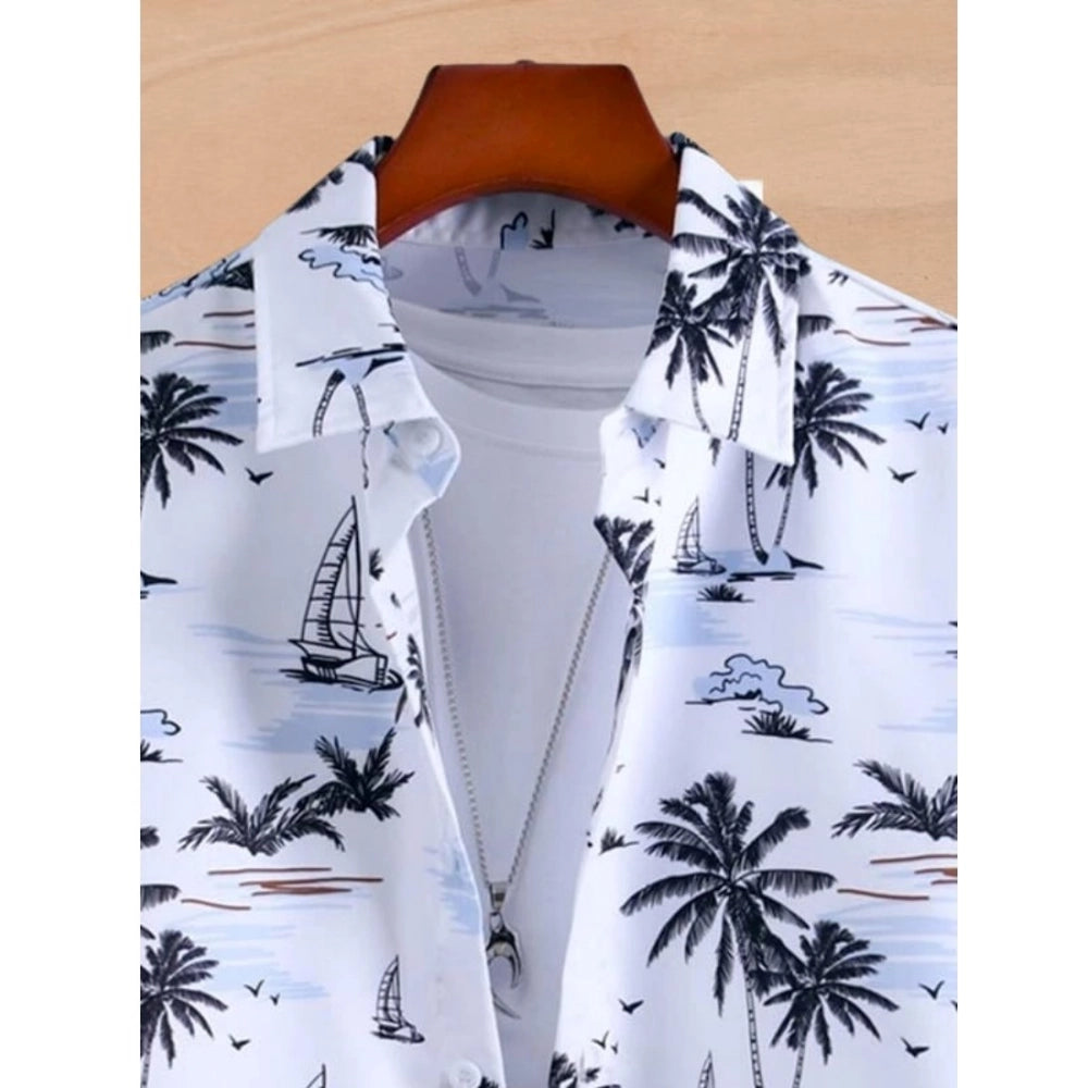 Amfyn Men's Lycra Printed Half Sleeve Shirt and Shorts Set (White)