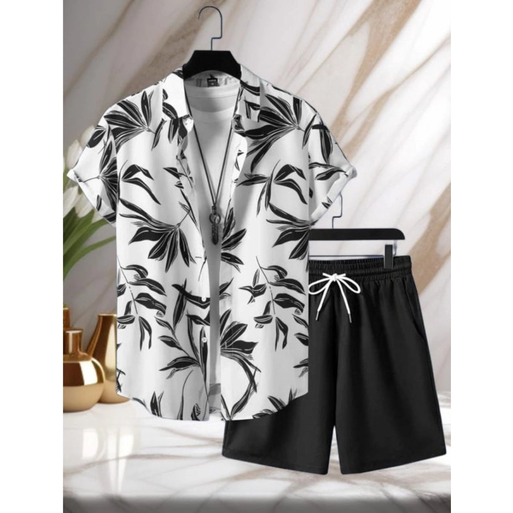 Amfyn Men's Lycra Printed Half Sleeve Shirt and Shorts Set (White Black)