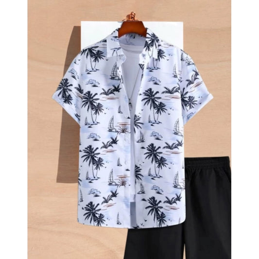 Amfyn Men's Lycra Printed Half Sleeve Shirt and Shorts Set (White)