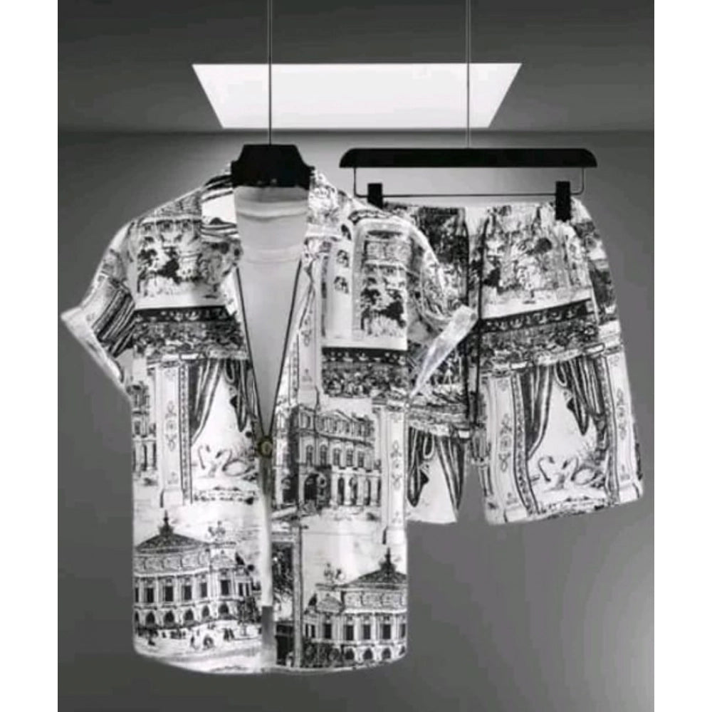 Amfyn Men's Lycra Printed Half Sleeve Shirt and Shorts Set (White)