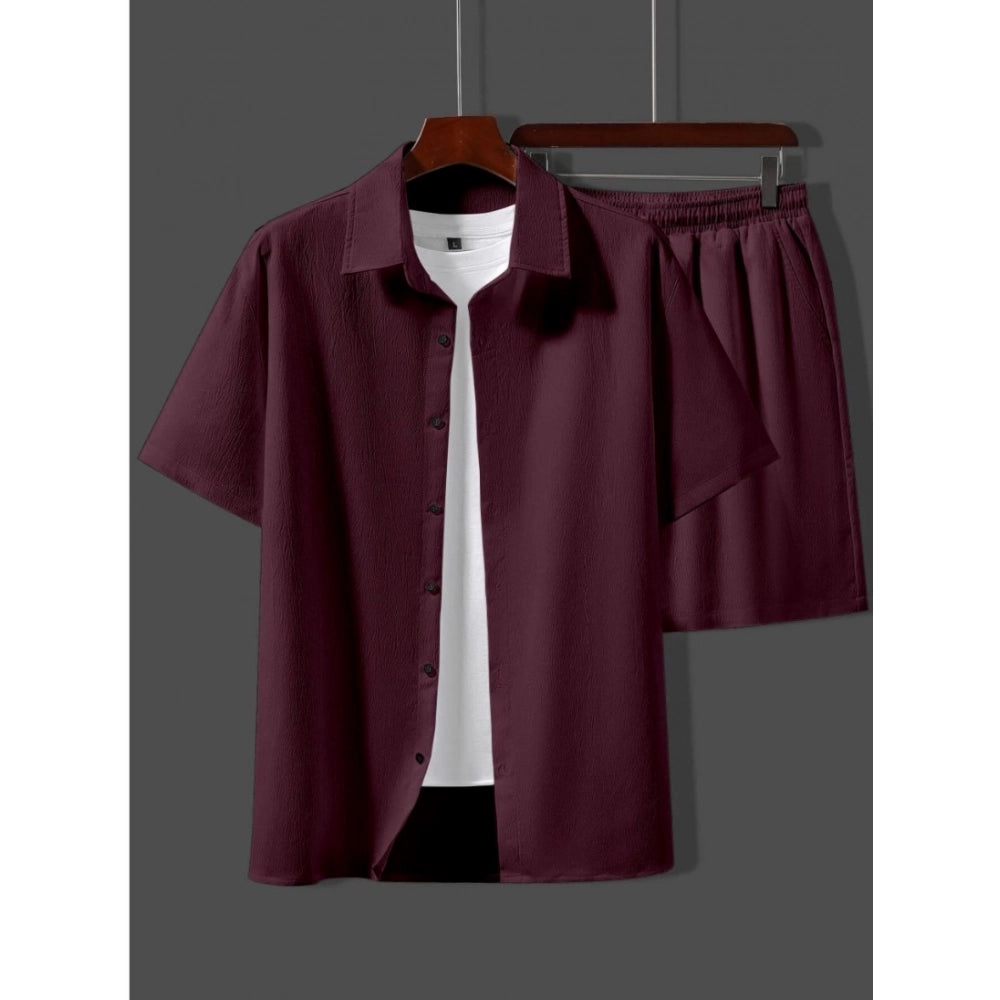 Amfyn Men's Popcon Solid Half Sleeve Shirt and Shorts Set (Maroon)