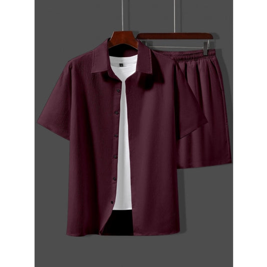 Amfyn Men's Popcon Solid Half Sleeve Shirt and Shorts Set (Maroon)