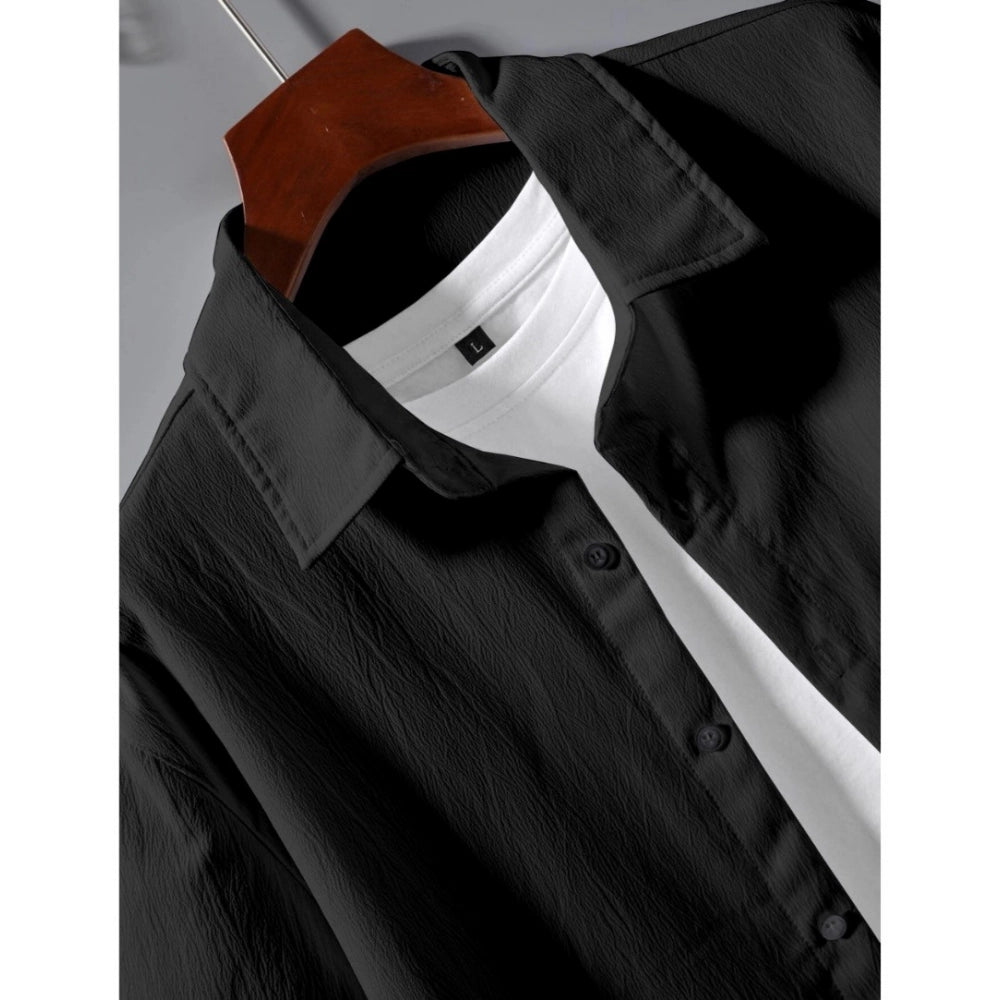 Amfyn Men's Popcon Solid Half Sleeve Shirt and Shorts Set (Black)