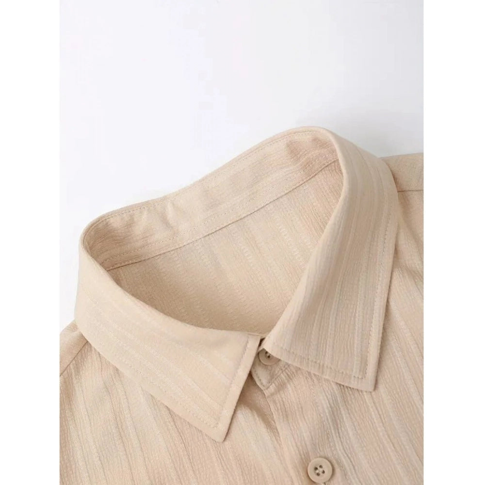 Amfyn Men's Popcon Striped Half Sleeve Shirt and Shorts Set (Cream)